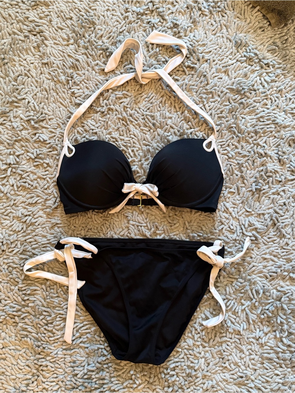 Victoria’s Secret Black White Halter Bikini Set - Women Swim 34C Medium